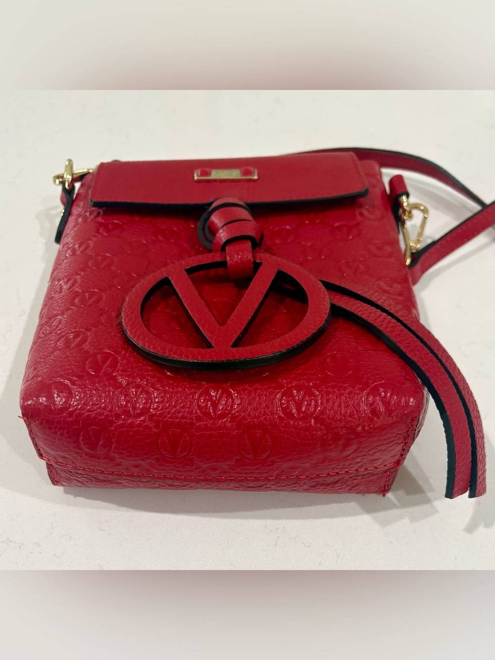 Valentino by Mario Valentino Salma Embossed Leather Crossbody Bag NWOT Red Italy - Picture 7 of 16